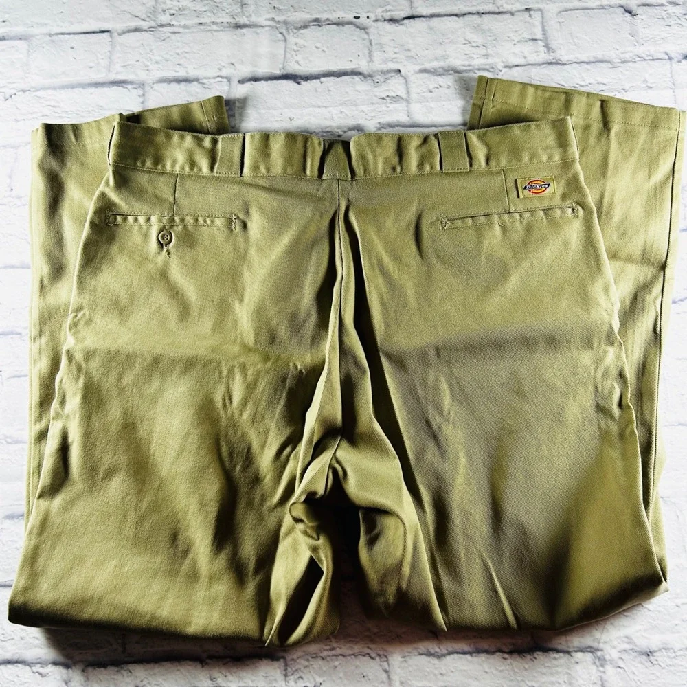 Dickies Mens Khaki Pants Tan Flat Front 4 Pocket Work Business Casual 42x32